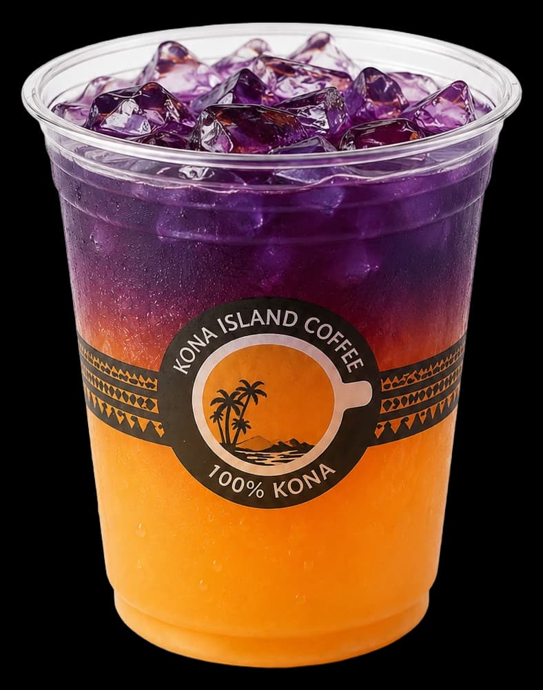 A Blue Hawaii Refresher, layered blue and orange over ice.