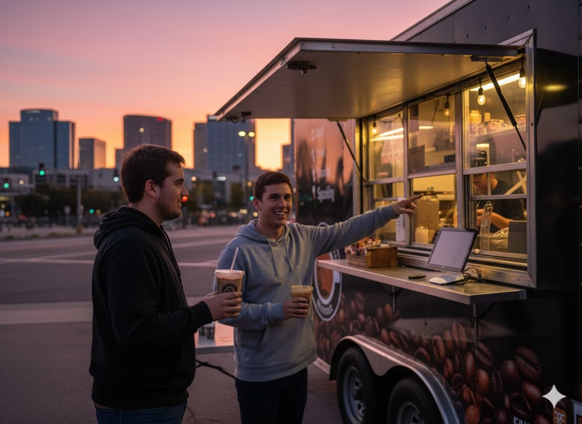 Kona Island Coffee truck serving customers
